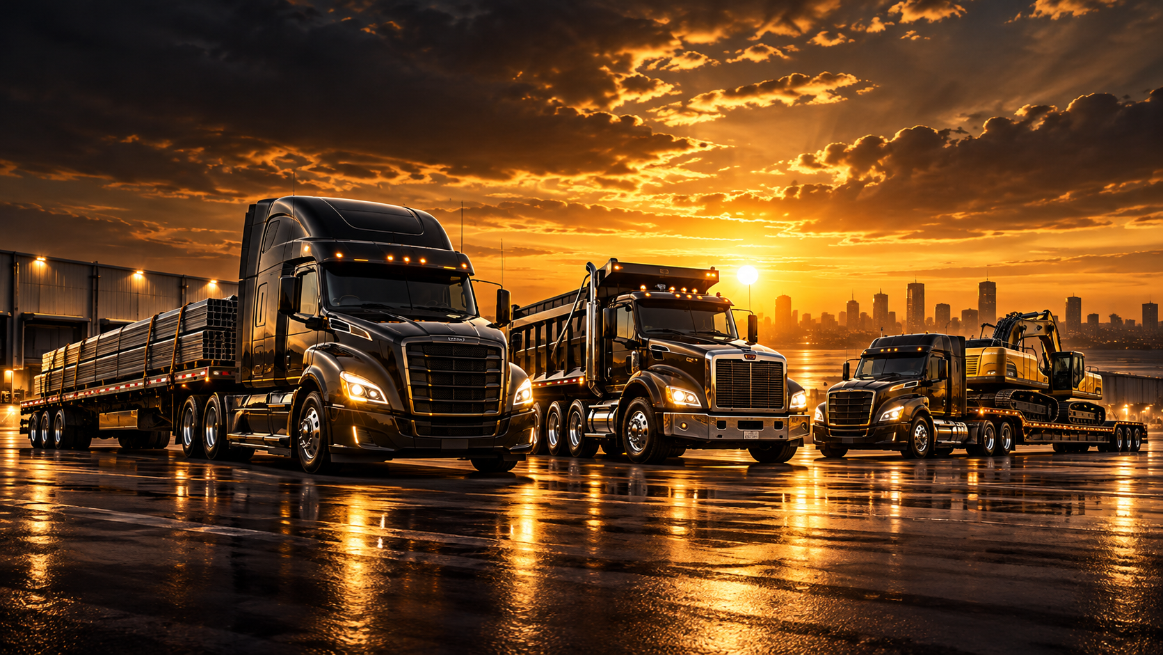 Illustrated commercial truck fleet